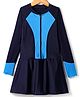 Bosky Swimwear Full Raglan Sleeves Frock Swimsuit with Cut & Sew Design - Blue