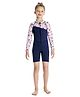Bosky Swimwear Full Raglan Sleeves Strawberry Printed Legged Swimsuit with Cut & Sew Design - Pink & White