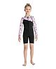Bosky Swimwear Full Raglan Sleeves Strawberry Printed Legged Swimsuit with Cut & Sew Design - Pink & White