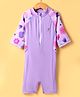 Bosky Swimwear Half Raglan Sleeves Legged Swimsuit With Floral Print - Purple