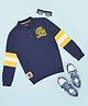 Pantaloons Junior Cotton Full Sleeves Alphabets Printed Polo Tee - Navy Blue