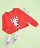 Pantaloons Junior Cotton Full Sleeves Sequins Embellished & Giraffe Printed Tee - Red