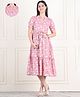 Moms Maternity Half Sleeves Floral Printed Maternity Midi Dress With Zipperless Nursing Access - Pink