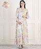 Moms Maternity Georgette Full Sleeves Floral Printed Maternity Maxi Dress With Front Open Nursing Access - Yellow & Pink