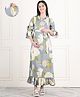 Moms Maternity Cotton Slub Three Fourth Sleeves Floral Printed Dress With Nursing Access - Grey