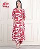Moms Maternity Three Fourth Sleeves Abstract Printed Kurta With Concealed Zipper Nursing Access & Trousers - Maroon