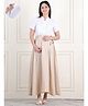 Moms Maternity Half Sleeves Textured Maternity Shirt With Front Button Open Nursing Access & Skirt Set - Beige