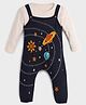 Somersault Cotton Space Theme Printed Dungaree With Full Sleeves Solid Tee Set - Blue