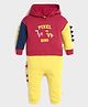 Somersault Full Sleeves Dinosaurs Embroidered Hooded Sweatshirt With Joggers Set - Multi Colour