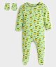 Somersault Cotton Full Sleeves Pixel Dog Printed with Mittens Sleepsuit - Green