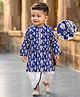 Babyhug Cotton Woven Full Sleeves Kurta Dhoti Set With Fish Print - Navy Blue