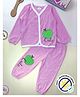 COCOON ORGANICS Organic Cotton Knit Full Sleeves Apple & Cute Text Printed Coordinating Night Suit Set - Pink