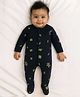 Somersault Interlock Knit Full Sleeves Game On Text Printed Sleepsuit & Mittens Set - Black