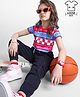 OLLINGTON ST.  100% Cotton Half Sleeves Printed Top & Cargo Track Pant - Multicolour & Pink