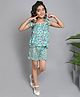 The Magic Wand Cotton Sleeveless Leaves Printed Top & Shorts Set - Green