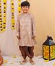KID1 Jacquard Full Sleeves Floral Foil Printed Sherwani Dhoti Set - Beige