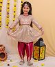 KID1 Jacquard Three Fourth Sleeves Floral Foil Printed & Lace Embellished Kurta Dhoti Set - Beige