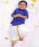 KID1 Cotton Half Sleeves Birds Printed Shirt & Mundu Lungi Set - Blue