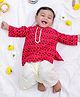 KID1 Cotton Full Sleeves Floral Printed & Samosa Lace Embellished Kurta Dhoti - Maroon