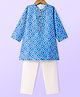 Babyhug Cotton Woven Full Sleeves Kurta & Pyjama Set With Bandhani Print with Embroidery - Blue