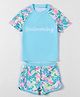 Pine Active Half Sleeves Printed Two Piece Swimsuit - Blue