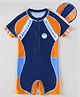 Pine Kids Half Sleeves Legged Swimsuit with Cap Abstract Print - Navy Blue