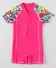 Pine Kids Half Sleeves Legged Swimsuit Animal Print - Fuschia