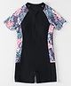 Pine Kids Half Sleeves Legged Swimsuit Leaf Print - Black