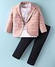 Rikidoos Cotton NYC Text Printed Tee & Pant With Full Sleeves Striped Blazer Set - Peach & Navy Blue