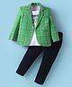 Rikidoos Full Sleeves Checked Blazer With Typography Printed Tee & Pant - Green & Navy Blue