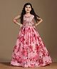 Fashion Dream Sleeveless Floral Printed & Sequins Embellished Lehenga Choli Set - Peach