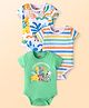 Babyhug 100% Cotton Knit Half Sleeves Striped & Animal Printed Onesies Pack of 3  - Light Green & White