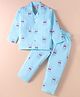 Rikidoos Cotton Woven Full Sleeves Bunny Printed Coordinating Night Suit Set - Sky Blue
