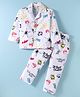 Rikidoos Cotton Woven Full Sleeves Doodle Art Printed Coordinating Night Suit Set - White