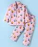 Rikidoos Cotton Woven Full Sleeves Doughnut Printed Coordinating Night Suit Set - Baby Pink