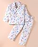 Rikidoos Cotton Woven Full Sleeves Feather Printed Coordinating Night Suit Set - White