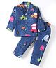 Rikidoos Cotton Woven Full Sleeves Vehicles Printed Coordinating Night Suit Set - Blue