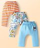 Babyhug Cotton Knit Full Length Diaper Leggings with Strips & Animal Print Pack of 3 - Orange White & Light Blue