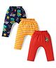 Babyhug Cotton Interlock Knit Full Length Diaper Leggings with Dino Print Pack of 3 - Red Navy & Yellow