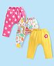 Babyhug Cotton Knit Full Length Diaper Leggings with Floral Print Pack of 3 - Yellow White & Pink