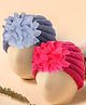 Baby Moo Woollen Pack Of 2 Floral Applique Detailed Turban Cap - Pink & Blue