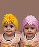 Baby Moo Woollen Pack Of 2 Floral Applique Detailed Turban Caps - Yellow & Pink