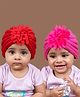 Baby Moo Woollen Pack Of 2 Floral Applique Detailed Turban Caps - Red & Pink