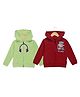 The Mom Store Pack Of 2 Cotton Full Sleeves Animals & Headphone Printed Hooded Jackets - Light Green & Maroon