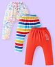 Babyhug Cotton Knit Full Length Diaper Leggings With Stripes & Animal Print Pack Of 3 - Red & Yellow