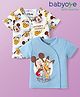 Babyoye Disney Interlock Knit Half Sleeves Front Open Jhablas With Mickey & Friends Graphic With Gold Foil Detailing Pack Of 2 - White & Light Blue