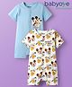 Babyoye Disney Interlock Knit Half Sleeves Romper With Mickey & Friends Graphic And Gold Foil Detailing Pack Of 2- Light Blue & White