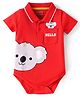 Babyhug 100% Cotton Knit Half Sleeves Collared Onesie with Bear Print - Red