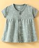 Pink Rabbit Interlock Knit Half Sleeves Front Open Frock with Floral Print - Mint