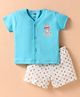 Pink Rabbit Interlock Knit Half Sleeves Shorts Night Suit with Bear Print - Blue